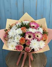 Букет цветов из:  Розы, Герберы и Хризантемы в Перевальном