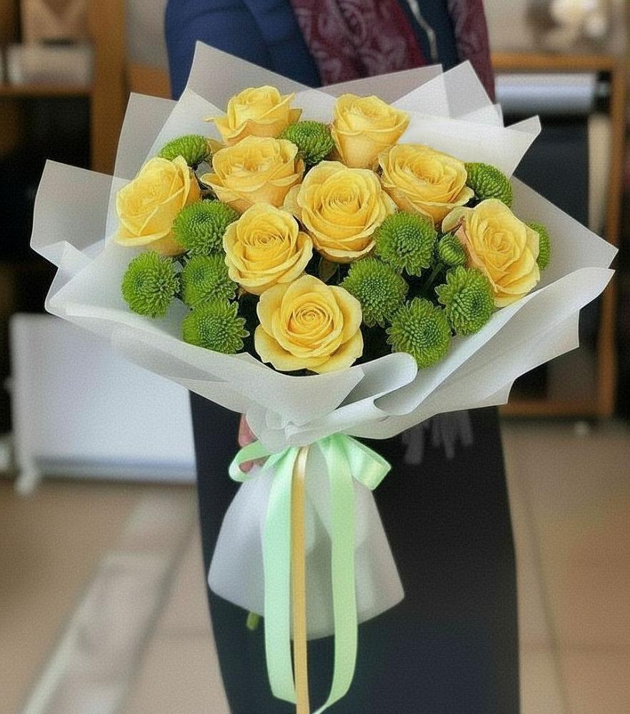 Букет цветов из: Хризантемы и Розы в Перевальном