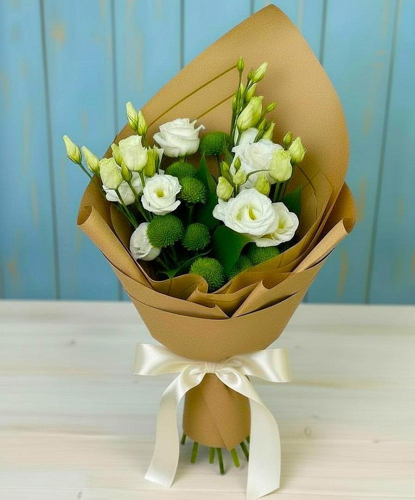 Букет цветов из: Хризантемы и Лизиантусы в Перевальном