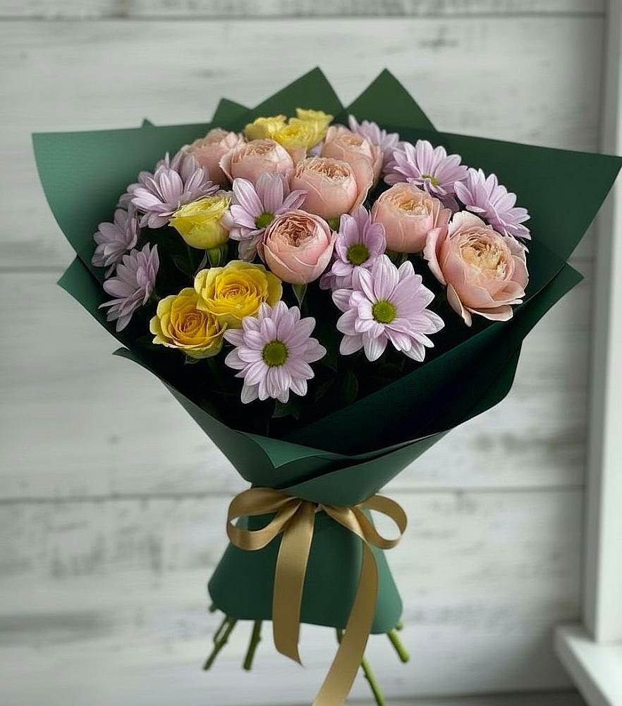 Букет цветов из: Хризантемы и Розы в Перевальном